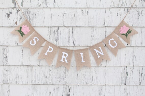 Spring Banner, Rustic Spring Decorations, Spring Bunting, Easter Decorations, Spring Mantel Decor, Burlap Banner, Magnolia Decor