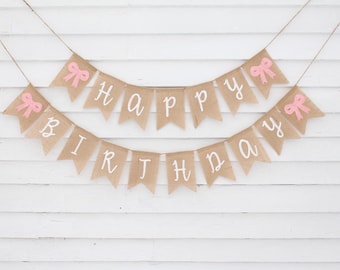 Happy Birthday Banner, Coquette Birthday Party, Pink Bow Party Supplies, Pink Bow First 1st Birthday Decorations, Custom Personalized Banner