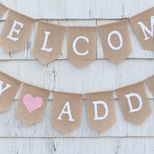 Welcome Baby Banner, Baby Shower Decor, Burlap Baby Banner, Baby Shower Banner Garland, Burlap Garland, Baby Bunting, Custom Personalized image 2