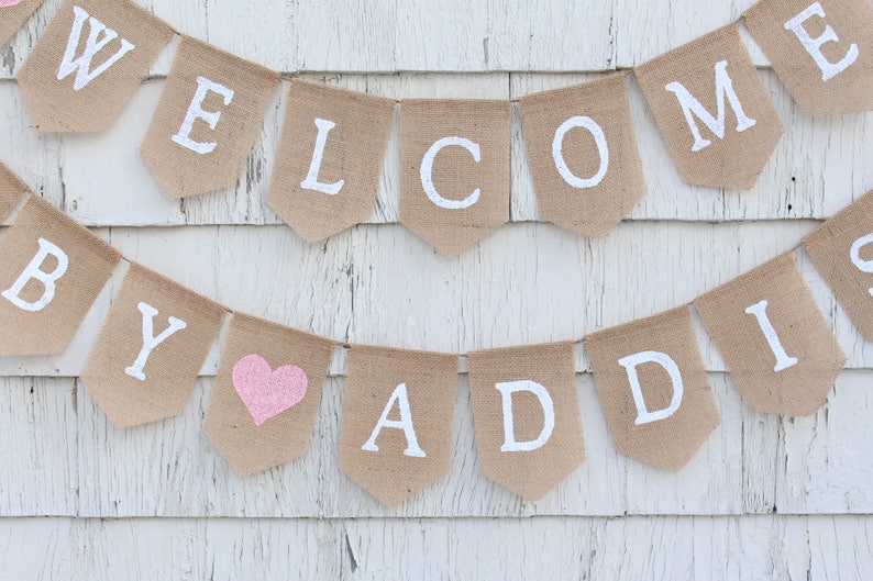 Welcome Baby Banner, Baby Shower Decor, Burlap Baby Banner, Baby Shower Banner Garland, Burlap Garland, Baby Bunting, Custom Personalized image 2