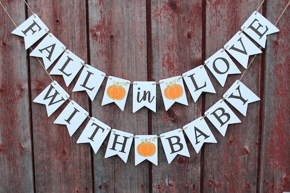 Falling in Love With Baby Fall Baby Shower Pumpkin Baby Shower Banner Fall Baby Shower Decorations Rustic Fall Baby Shower Etsy