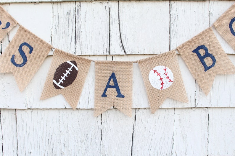 Sports Baby Shower Decorations, All Star Baby Shower Decorations, Its A Boy Burlap Banner, Baseball Banner, Football Baby Shower bild 2