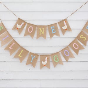 One Silly Goose Banner, 1st First Birthday Party Decor, Custom Birthday Banner, Happy Birthday Pastel Sign, One Year Old