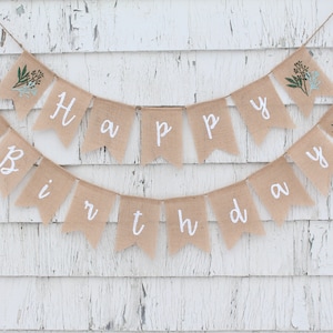 Greenery Birthday Party Decorations, Greenery Birthday Banner, Happy Birthday Burlap Banner, Gender Neutral Birthday, Custom Birthday Banner