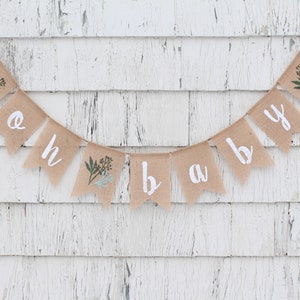 Greenery Baby Shower Banner, Greenery Shower Decorations, Baby Shower Burlap Banner, Oh Baby Burlap Banner, Gender Neutral baby Shower Decor image 1