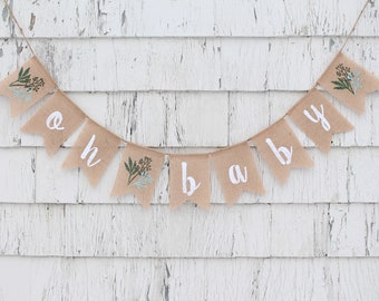 Greenery Baby Shower Banner, Greenery Shower Decorations, Baby Shower Burlap Banner, Oh Baby Burlap Banner, Gender Neutral baby Shower Decor