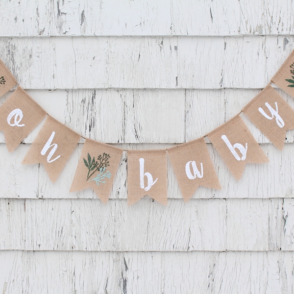 Greenery Baby Shower Banner, Greenery Shower Decorations, Baby Shower Burlap Banner, Oh Baby Burlap Banner, Gender Neutral baby Shower Decor