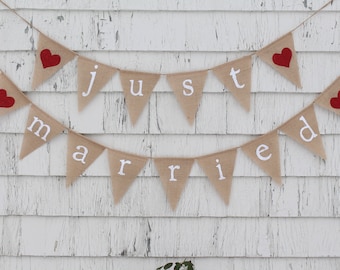 Just Married Banner, Just Married Burlap Bunting, Just Married Garland, Burlap Banner, Rustic Wedding Decorations, Country Wedding Decor