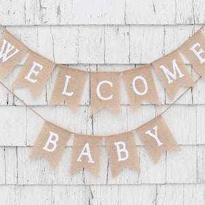 Gender Neutral Baby Shower, Welcome Baby Burlap Banner, Rustic Baby Shower Banner, Burlap Baby Shower Decoration, Rustic Shower Decorations