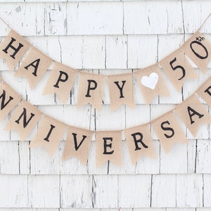 Happy Anniversary Burlap Banner, 50th Anniversary Party Decorations, Rustic Anniversary Decor, Custom Anniversary Banner, 10th 20th 25th 30