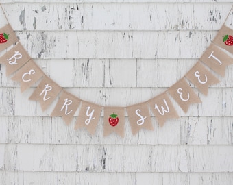 Strawberry Baby Shower, Strawberry Shower Decorations, Baby Shower Burlap Banner, Berry Sweet Banner, Strawberry Birthday, Sweet One Banner