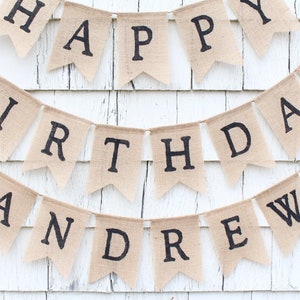 Custom Birthday Banner with Name, Happy Birthday Burlap Banner, Personalized Happy Birthday Burlap Bunting, Rustic Birthday Decorations image 5