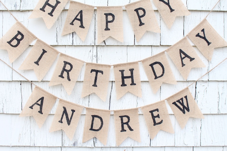 Custom Birthday Banner with Name, Happy Birthday Burlap Banner, Personalized Happy Birthday Burlap Bunting, Rustic Birthday Decorations image 5