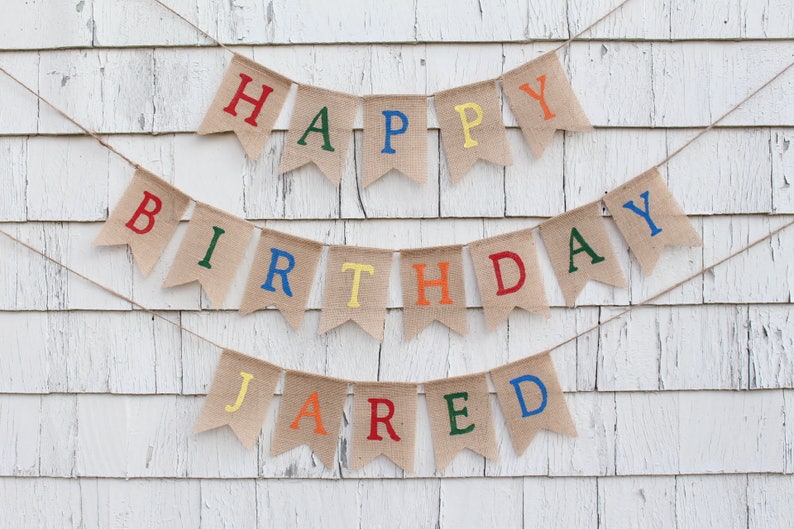 Happy Birthday Burlap Banner, Happy Birthday Bunting, Happy Birthday Banner Personalized, Rustic Birthday Decorations, Rainbow Birthday image 3