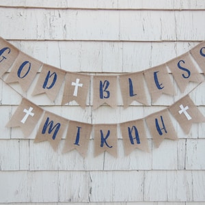 Boy Baptism Banner, Navy Blue Baptism, Christening Banner, First Communion Banner, Baptism Burlap Banner, Baptism Christening Decorations