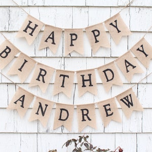 Custom Birthday Banner with Name, Happy Birthday Burlap Banner, Personalized Happy Birthday Burlap Bunting, Rustic Birthday Decorations image 4