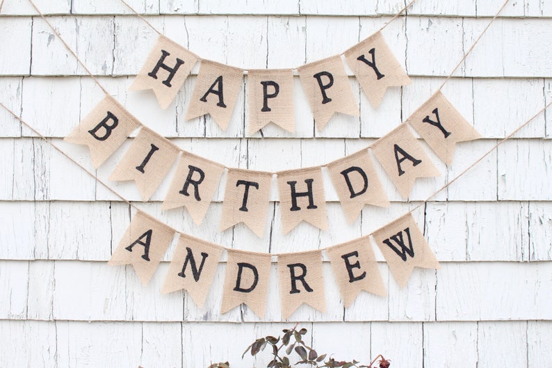 Custom Birthday Banner with Name, Happy Birthday Burlap Banner, Personalized Happy Birthday Burlap Bunting, Rustic Birthday Decorations image 4