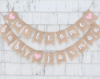 Welcome Baby Banner, Baby Shower Decor, Burlap Baby Banner, Baby Shower Banner, Welcome Baby Boy, Welcome Baby Girl, Custom Baby Banner