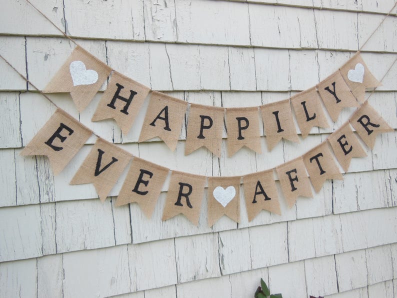 Happily Ever After Banner, Happily Ever After Bunting, Rustic Wedding Decor, Burlap Banner, Burlap Bunting, Rustic Country Bridal Shower image 2