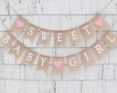 Sweet Baby Girl Banner, Baby Bunting, Baby Girl Banner, Baby Burlap Banner, Rustic Baby Shower Decorations, Shabby Chic Baby Girl Shower