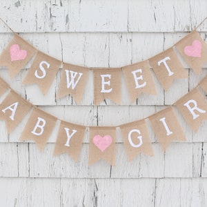 Banderole douce bébé fille, nid d'ange, bannière bébé fille, bannière bébé toile de jute, décorations rustiques pour baby shower, baby shower shabby chic