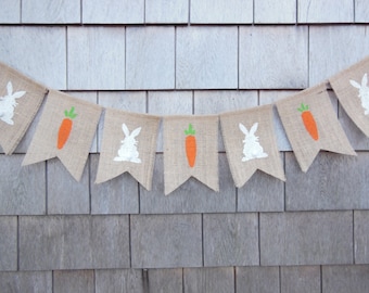Ready To Ship, Easter Banner, Easter Decor, Easter Bunny Garland, Burlap Bunting, Rustic Easter, Photo Prop, Burlap Garland, Bunny Banner