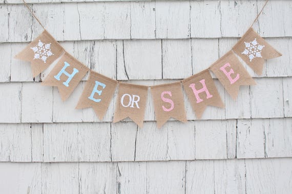 Snowflake Boy Or Girl Banner Gender Party Decor He Or She Banner Winter Gender Reveal Party Decorations Little Snowflake Gender Reveal Paper Party Supplies Party Decor Kromasol Com