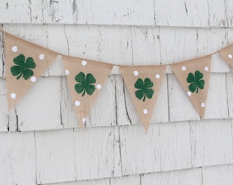 St Patricks day Decor, St Patricks Day Banner, Shamrock Garland, Burlap Banner Bunting, Irish Polka Dot St Patrick's Day