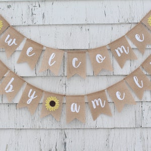 Sunflower Baby Shower Decorations, Welcome Baby Banner, Sunflower Baby Banner, Custom Baby Banner, Burlap Banner, Flower Baby Shower Decor afbeelding 4