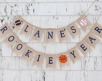 Rookie Year Birthday, Rookie Year Banner, Baseball Rookie Year, Sports theme first 1st Birthday, All Star Birthday, Sports Party Decorations