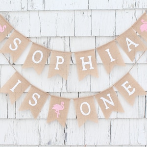 Flamingo First Birthday, Flamingo First Birthday Decorations, I am One Banner, Custom Flamingo Burlap Banner, Lets Flamingle Hawaiian Party