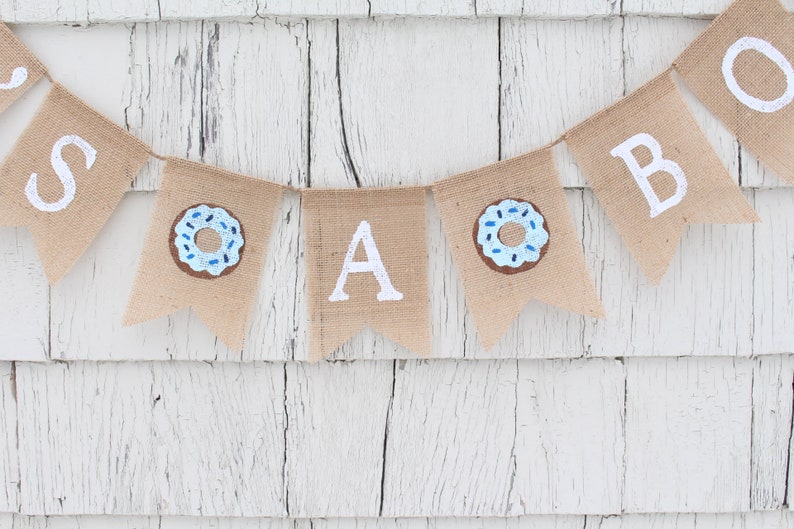 Donut Baby Shower Decorations, Doughnut Baby Shower, Its A Boy Banner, Its A Boy Burlap Bunting, Donut Banner, Baby Boy Shower Decorations image 2