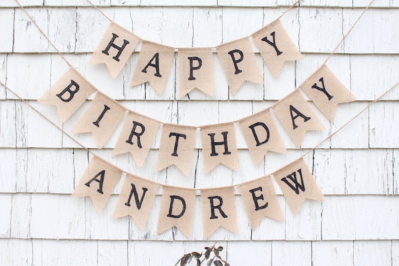 Happy Birthday Banner, Birthday Banner With Custom Name, Custom Personalized Birthday Burlap Banner, Rustic Birthday Party Decorations image 2