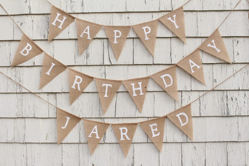 Custom Birthday Banner, Happy Birthday Burlap Banner, Happy Birthday Bunting, Rustic Birthday Decorations, Birthday Party Banner with Name image 1