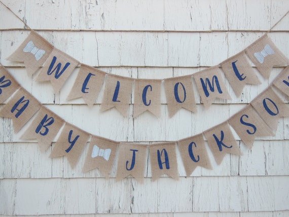 Bow Tie Baby Shower Decor, Baby Boy Shower, Navy Blue Baby Shower, Bow Tie Banner, Burlap Bunting, Little Man Baby Shower, Little Man Banner