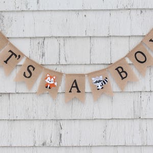 Boy Woodland Baby Shower, Its a Boy Banner, Woodland Shower Decorations, Its a boy Burlap Bunting, Woodland Animals, Fox Baby Shower Banner 画像 1