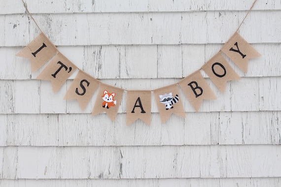 Boy Woodland Baby Shower, Its a Boy Banner, Woodland Shower Decorations, Its a boy Burlap Bunting, Woodland Animals, Fox Baby Shower Banner