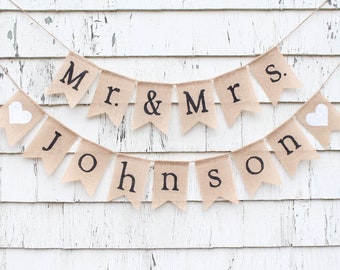 Custom Mr and Mrs Banner, Mr and Mrs Garland Bunting, Mr and Mr Burlap banner, Custom Wedding Shower Banner, Personalized Wedding Banner