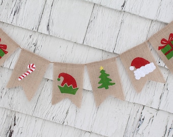 Christmas Burlap Banner, Christmas Decorations, Rustic Holiday Decor, Merry Christmas, Holiday Banner, Mantel Decor