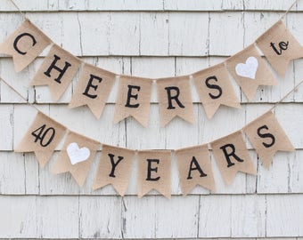 ¡Salud por los 40 años!, Decoraciones para 40 cumpleaños, Banner de saludos por los 40 años, 40 años de amor, Feliz 40 cumpleaños, Decoraciones rústicas de cumpleaños.