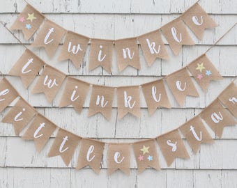 Twinkle Twinkle Little Star Banner, Gender Reveal Ideas, Gender Reveal Banner, Rustic Baby Shower Decorations, Star Burlap Baby Banner