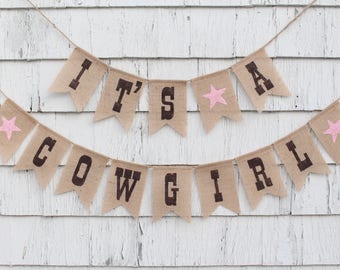 Cowgirl Baby Shower Decorations, Cowgirl Banner, Its A Cowgirl, Horse Baby Shower, Western Theme Baby Shower Banner, Rustic Burlap Banner