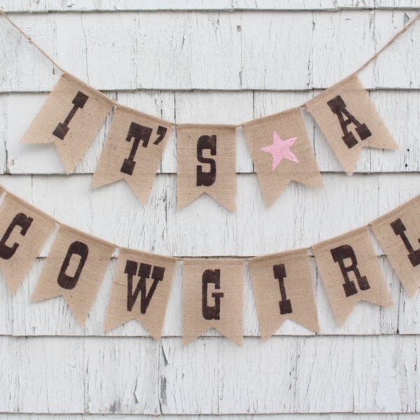 Cowgirl Baby Shower Decorations, Cowgirl Banner, Its A Cowgirl, Horse Baby Shower, Western Theme Baby Shower Banner, Rustic Burlap Banner