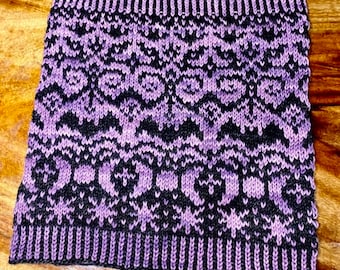 Bats and Moon Cowl Hand Knitting Pattern PDF fair isle colour work gothic witch