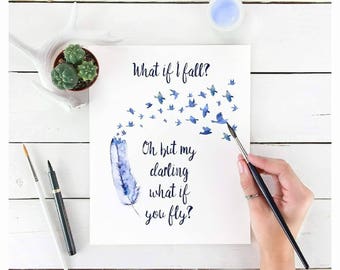 Wall art print, Erin Hansins But what if I fall? watercolor print, Inspirational quote, nursery art. Art print. Nursery print. New baby.