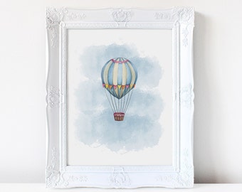 Hot air balloon watercolor, Nursery art, watercolor print, children's art, wall art, nursery print, balloons