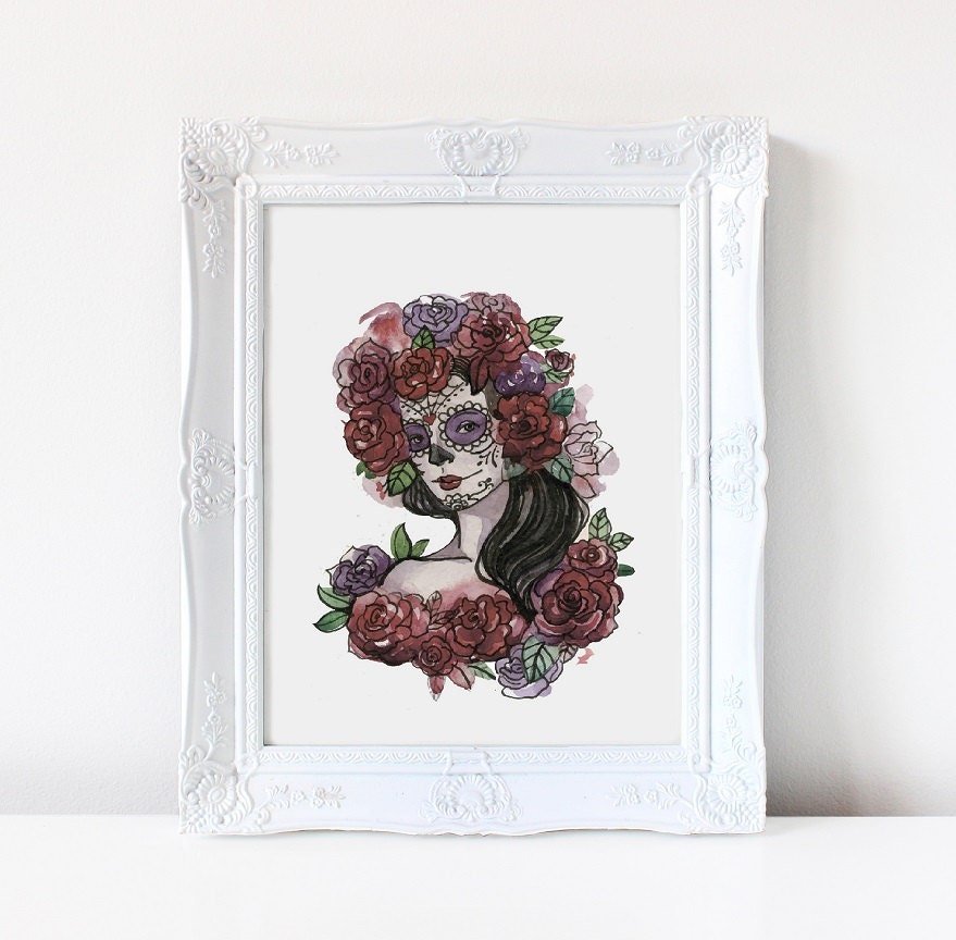 Tag Der Toten Zigeuner Frau Aquarell Druck Zucker Schadel Etsy