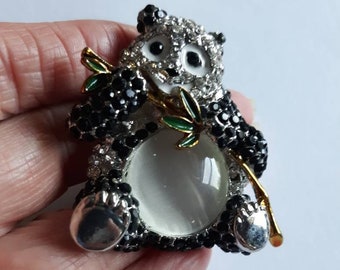Rhinestone Panda Bear Brooch, Jelly Belly, Asian Scarf Pin