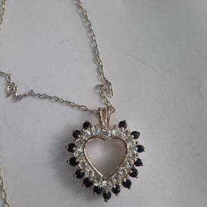 Sterling Silver White And Blue Sapphire Heart Pendant Necklace