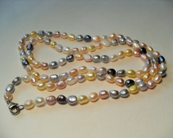 Sterling Long Pearl Necklace, Blue Pink Yellow White Pearl necklace, Freshwater Pearls,  High Fashion Long Rope Pearls, Gingerslittlegems